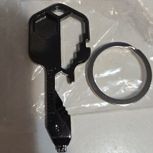 Multi-Tool Key Shaped Phone Accessory Keyring - Black